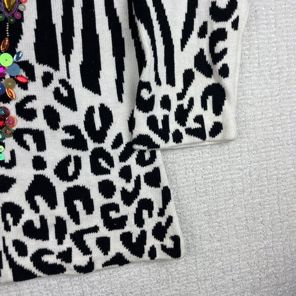 Design Options By Philip & Jane Gordon Zebra Print Jewel Sweater Cardigan Size M - Picture 7 of 16